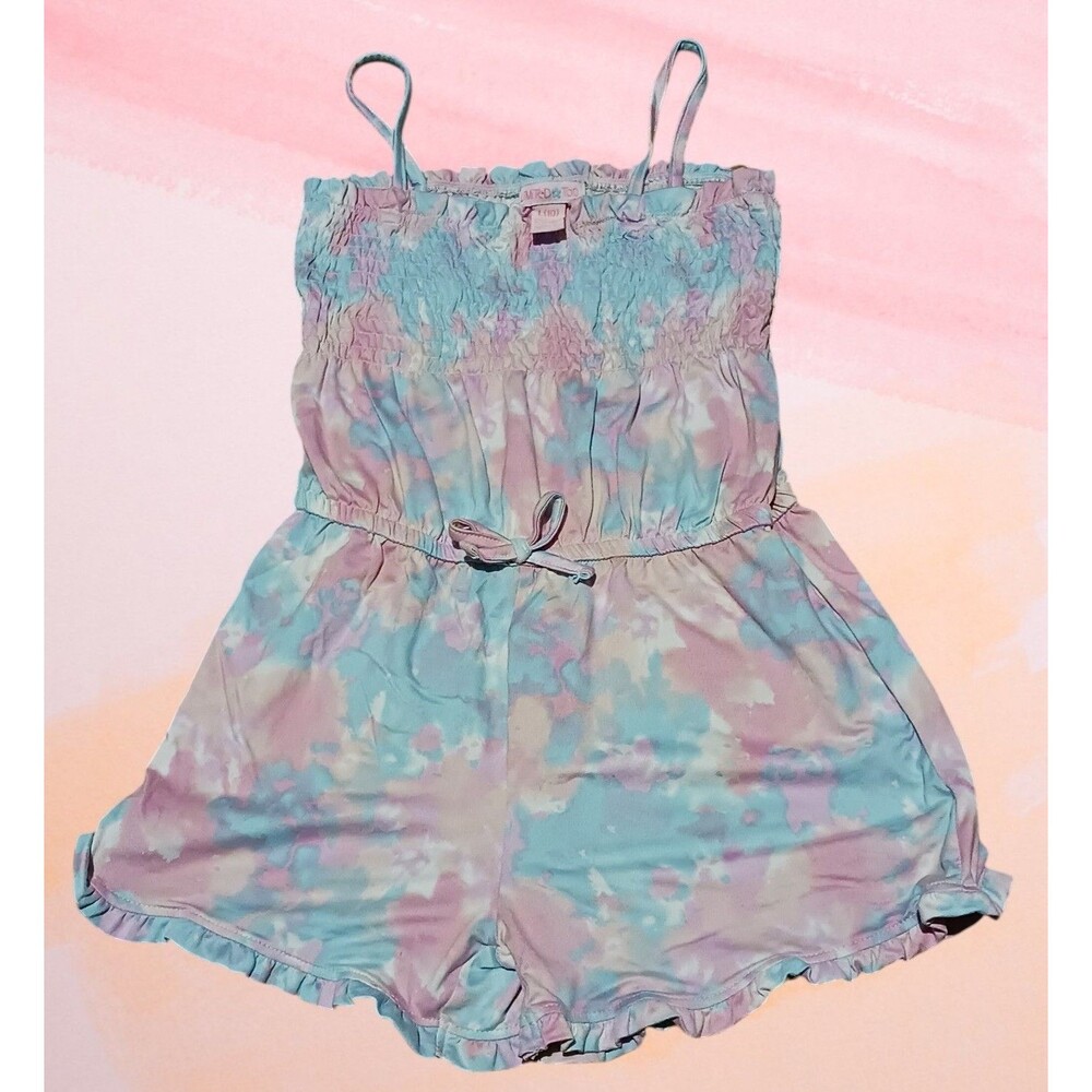 Limited Too Girls L (10) Tie-Dye Smocked Romper Pink Blue Sleeveless Jumpsuit
